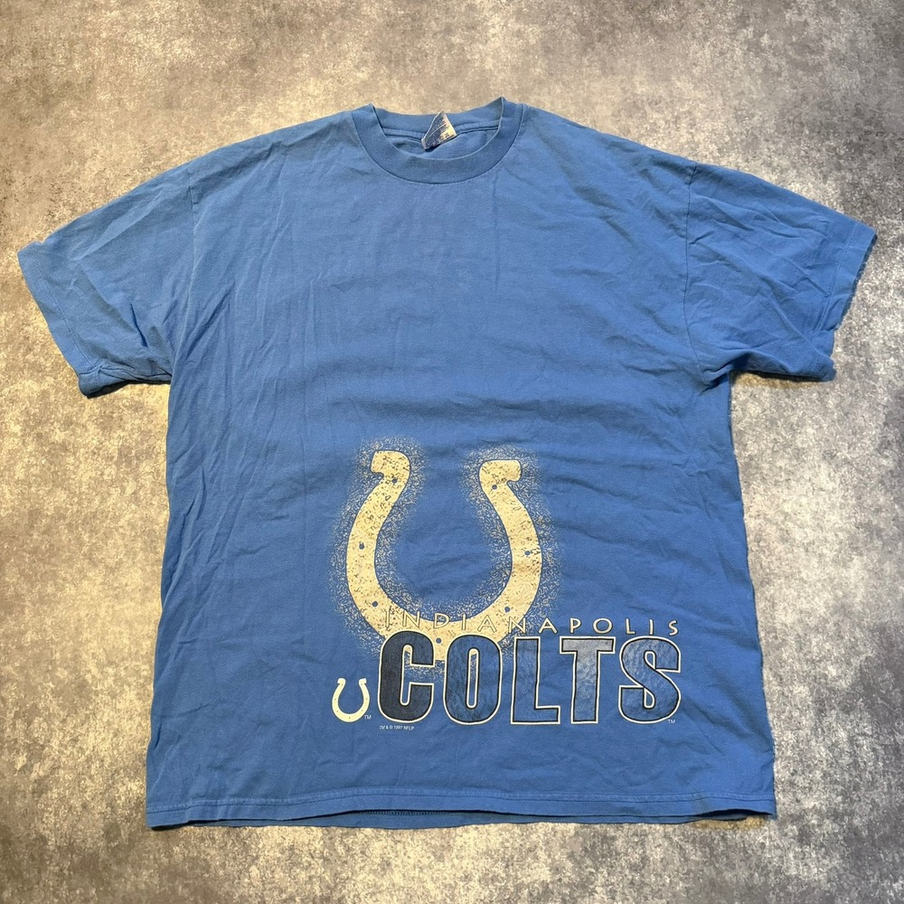 Vintage 90s Indianapolis Colts T-Shirt Mens XL Blue NFL Tee Football‎ Horseshoe